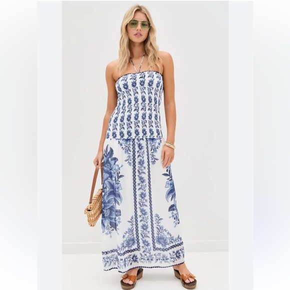 Farm Rio Blue and White Maxi Scarf Dress - Picture 1 of 10